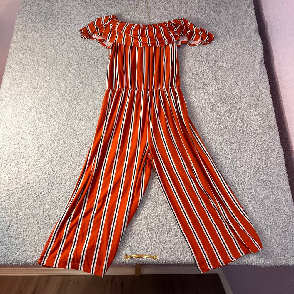 Full circle orange striped jumpsuit size 1X elastic waist capped sleeves